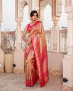 Golden Pink Zari Weave Silk Saree