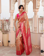 Golden Pink Zari Weave Silk Saree
