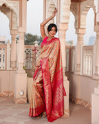 Golden Pink Zari Weave Silk Saree