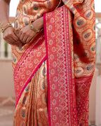 Golden Pink Zari Weave Silk Saree