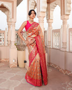 Golden Pink Zari Weave Silk Saree