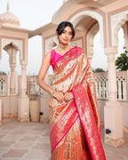 Golden Pink Zari Weave Silk Saree