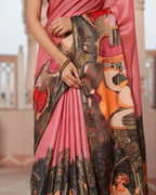 Pink Viscose Dandiya Figure Print Saree