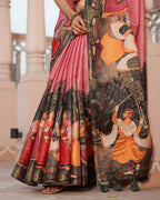 Pink Viscose Dandiya Figure Print Saree