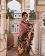 Pink Viscose Dandiya Figure Print Saree