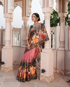 Pink Viscose Dandiya Figure Print Saree