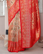 Golden Red Zari Weave Silk Saree