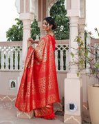 Golden Red Zari Weave Silk Saree