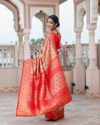Golden Red Zari Weave Silk Saree