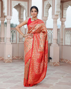 Golden Red Zari Weave Silk Saree