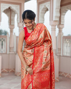 Golden Red Zari Weave Silk Saree