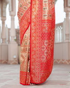 Golden Red Zari Weave Silk Saree