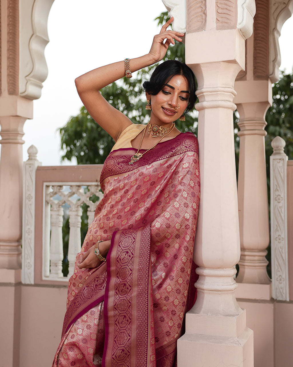 Purple Peacock Zari Weave Silk Saree