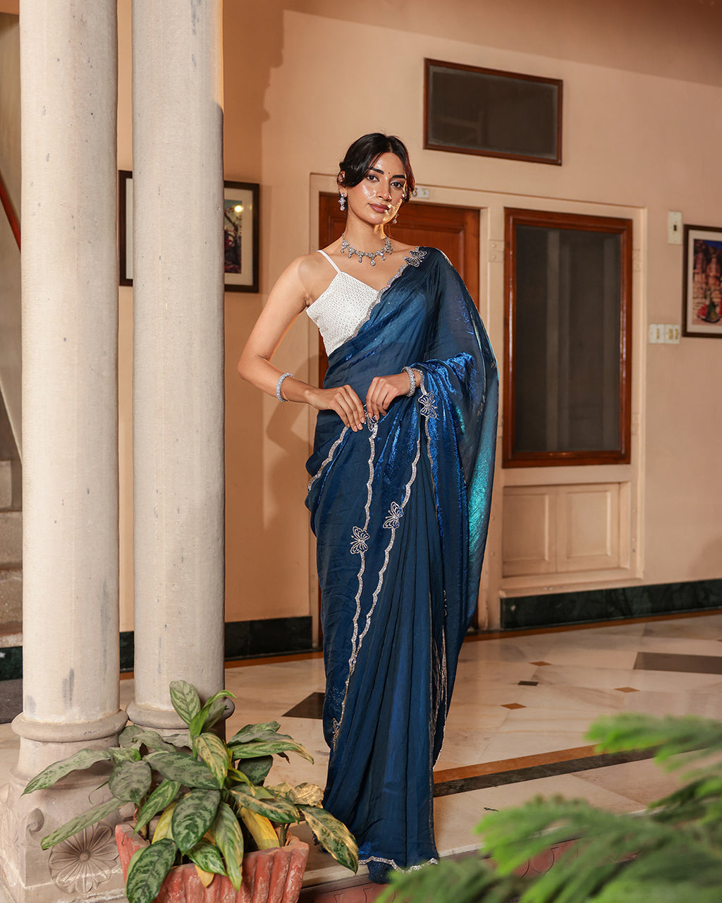 Royal Blue Sequin Shimmer Designer Saree