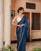 Royal Blue Sequin Shimmer Designer Saree
