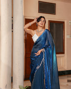 Royal Blue Sequin Shimmer Designer Saree
