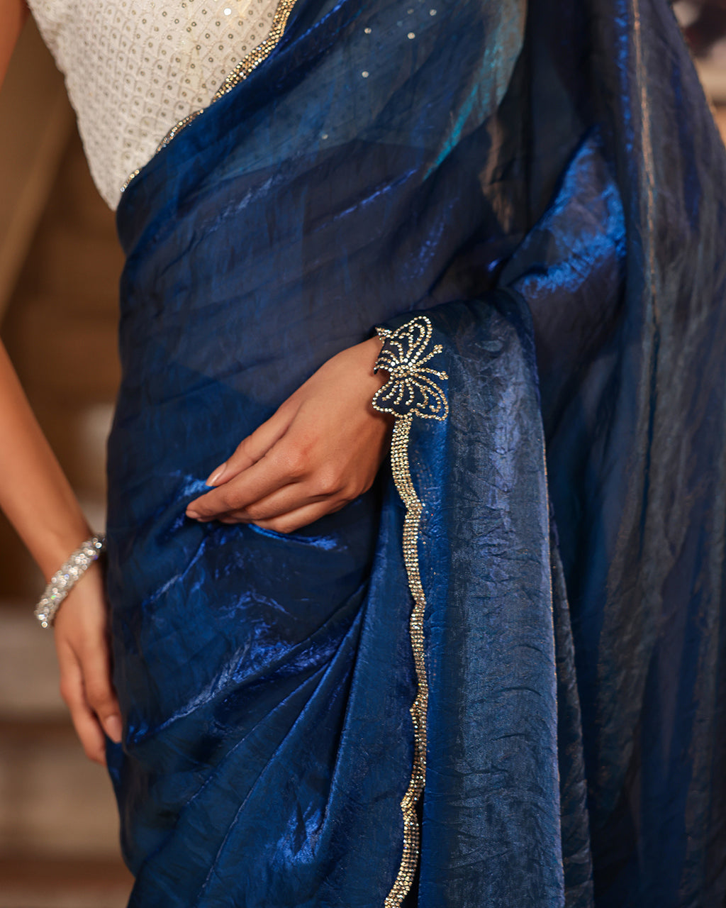 Royal Blue Sequin Shimmer Designer Saree
