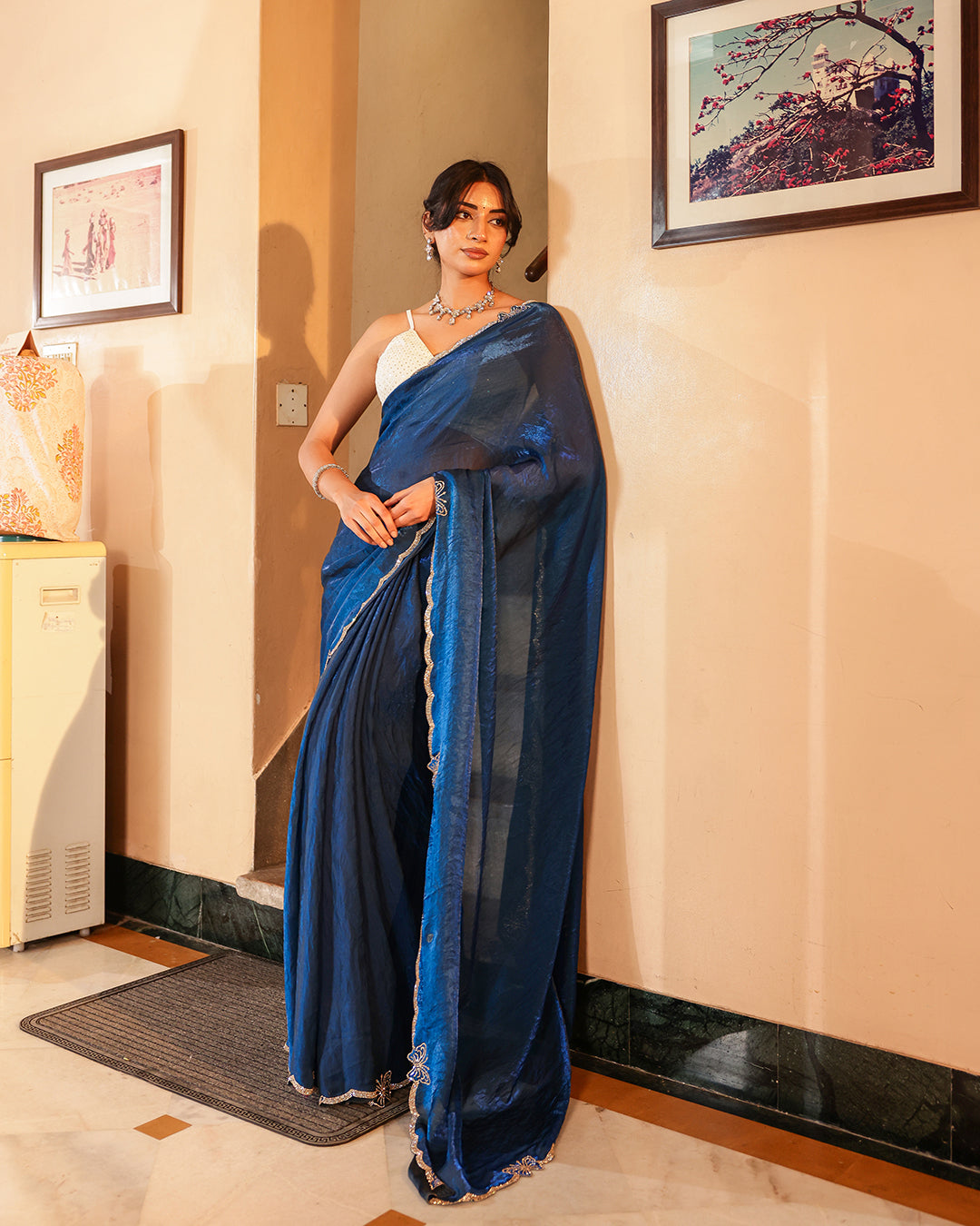Royal Blue Sequin Shimmer Designer Saree