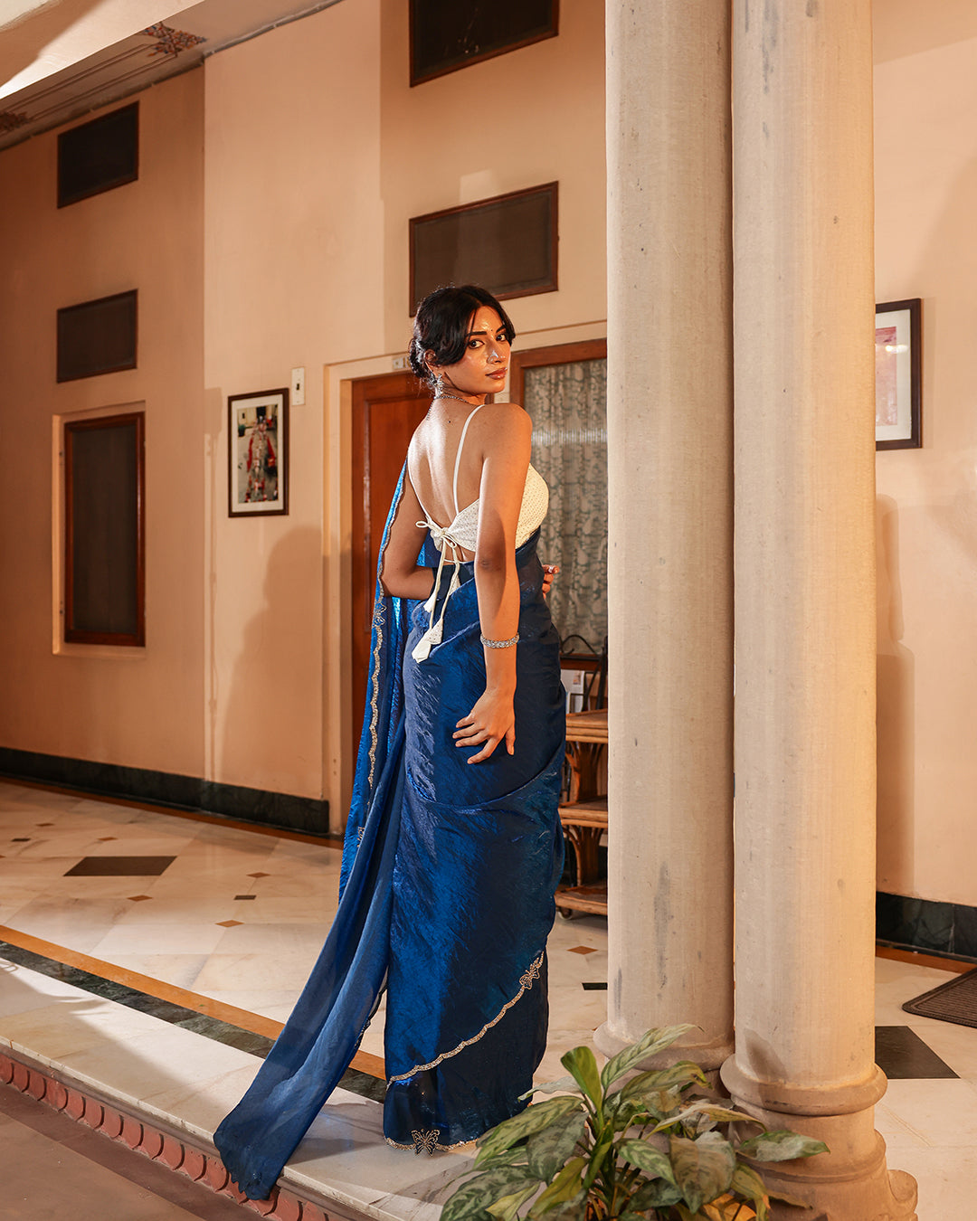 Royal Blue Sequin Shimmer Designer Saree