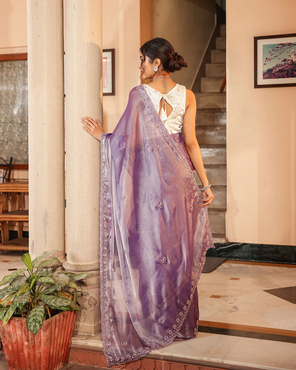 Lavender Sequin Shimmer Designer Saree