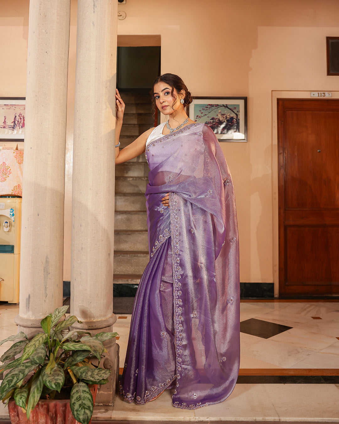 Lavender Sequin Shimmer Designer Saree
