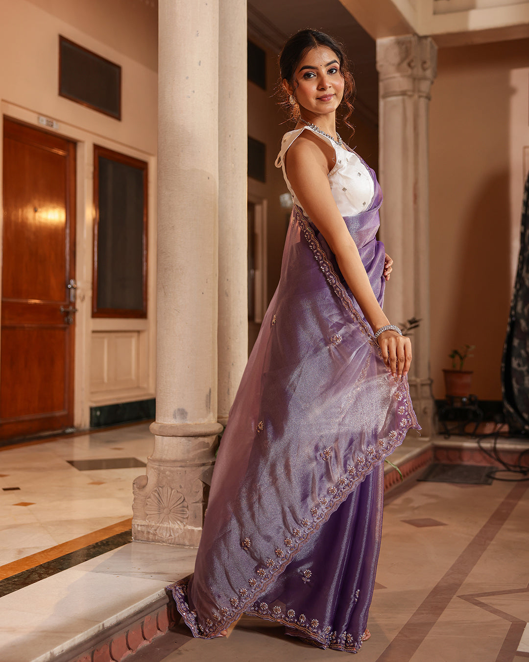 Lavender Sequin Shimmer Designer Saree