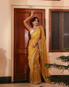 Mustard Gold Shimmer Embroidered Saree