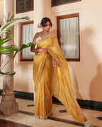 Mustard Gold Shimmer Embroidered Saree