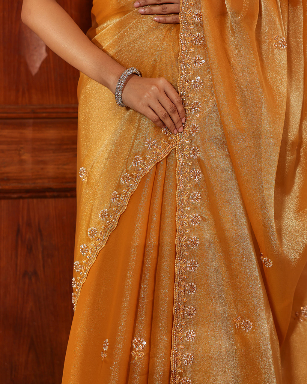 Mustard Designer Shimmer Sequin Saree