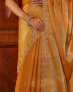 Mustard Designer Shimmer Sequin Saree