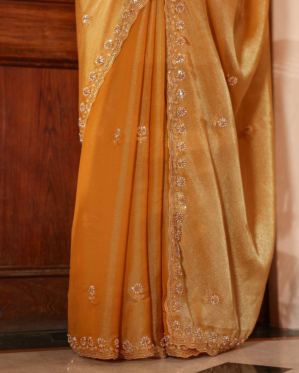 Mustard Designer Shimmer Sequin Saree