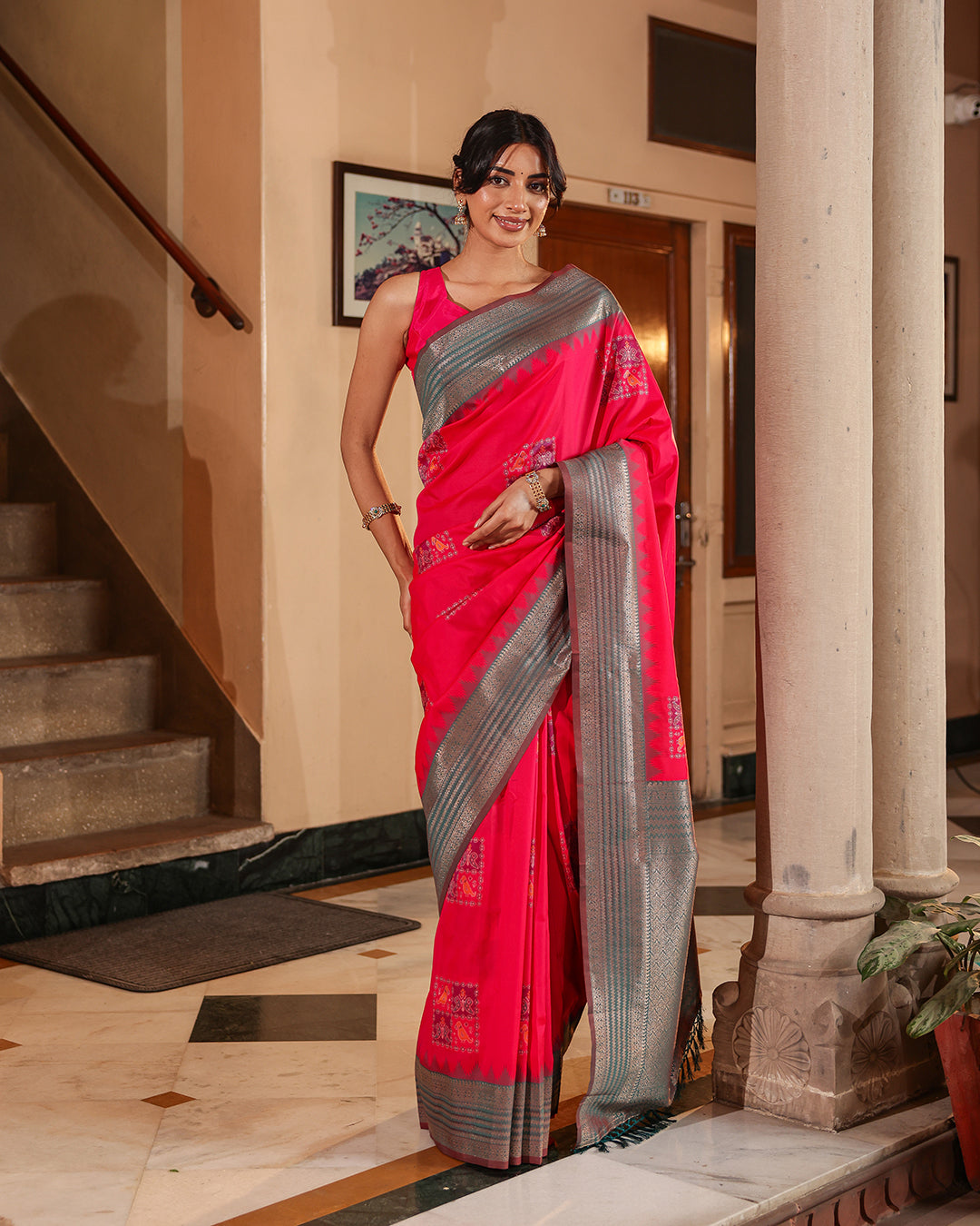 Rani Pink Patola Print Silk Saree