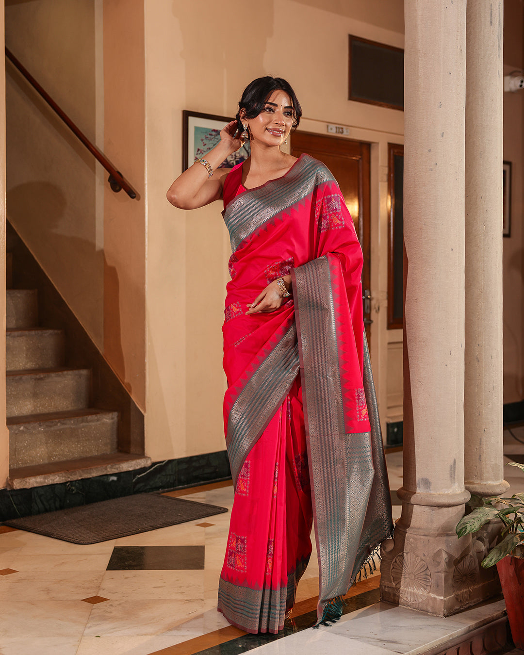 Rani Pink Patola Print Silk Saree