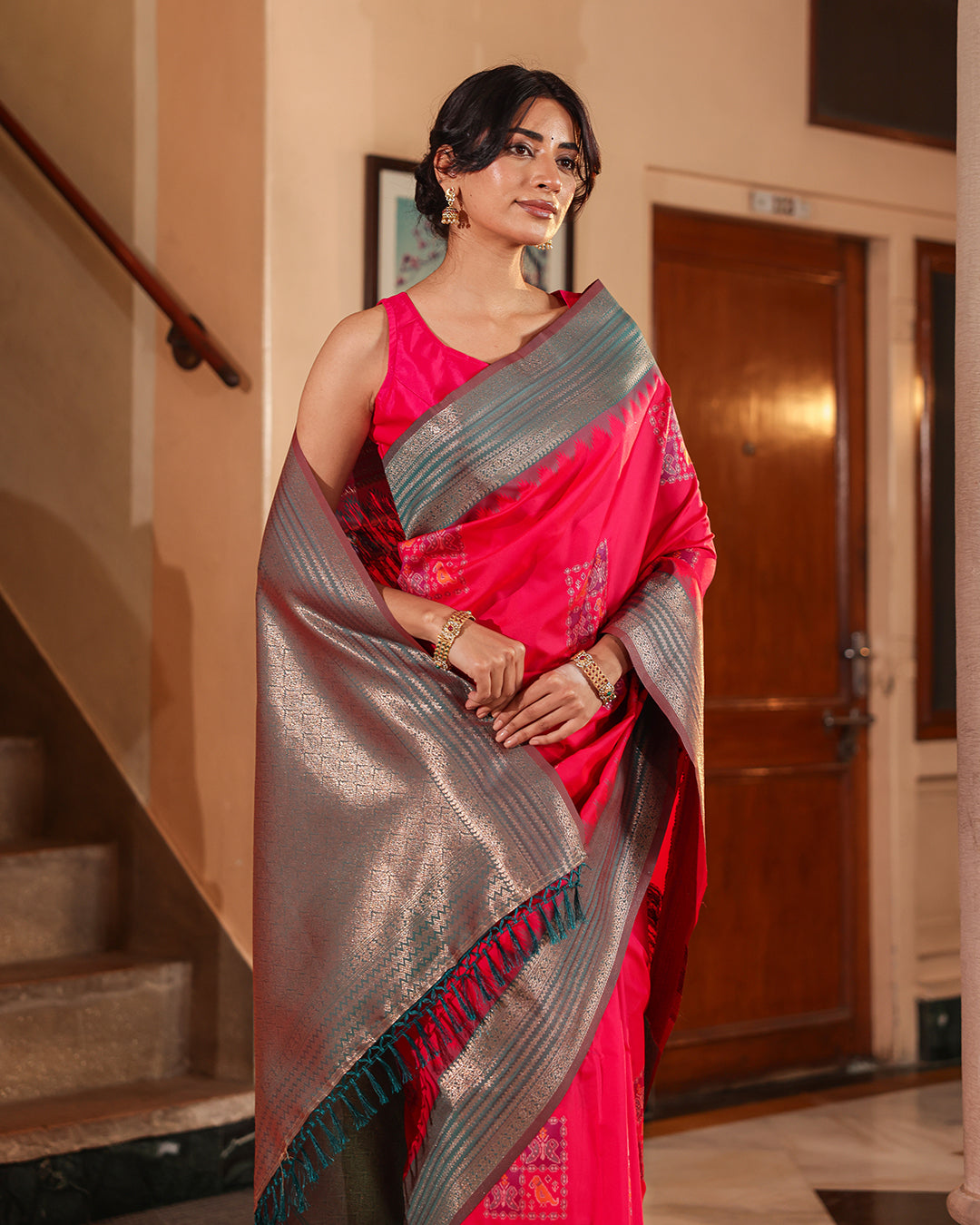 Rani Pink Patola Print Silk Saree