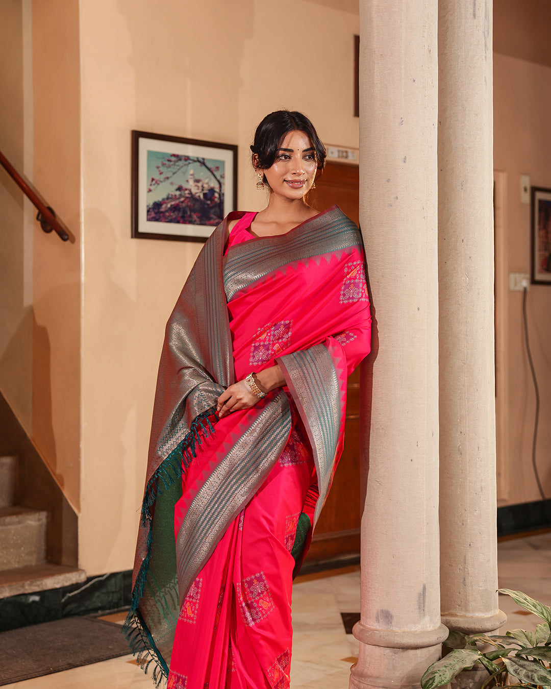 Rani Pink Patola Print Silk Saree