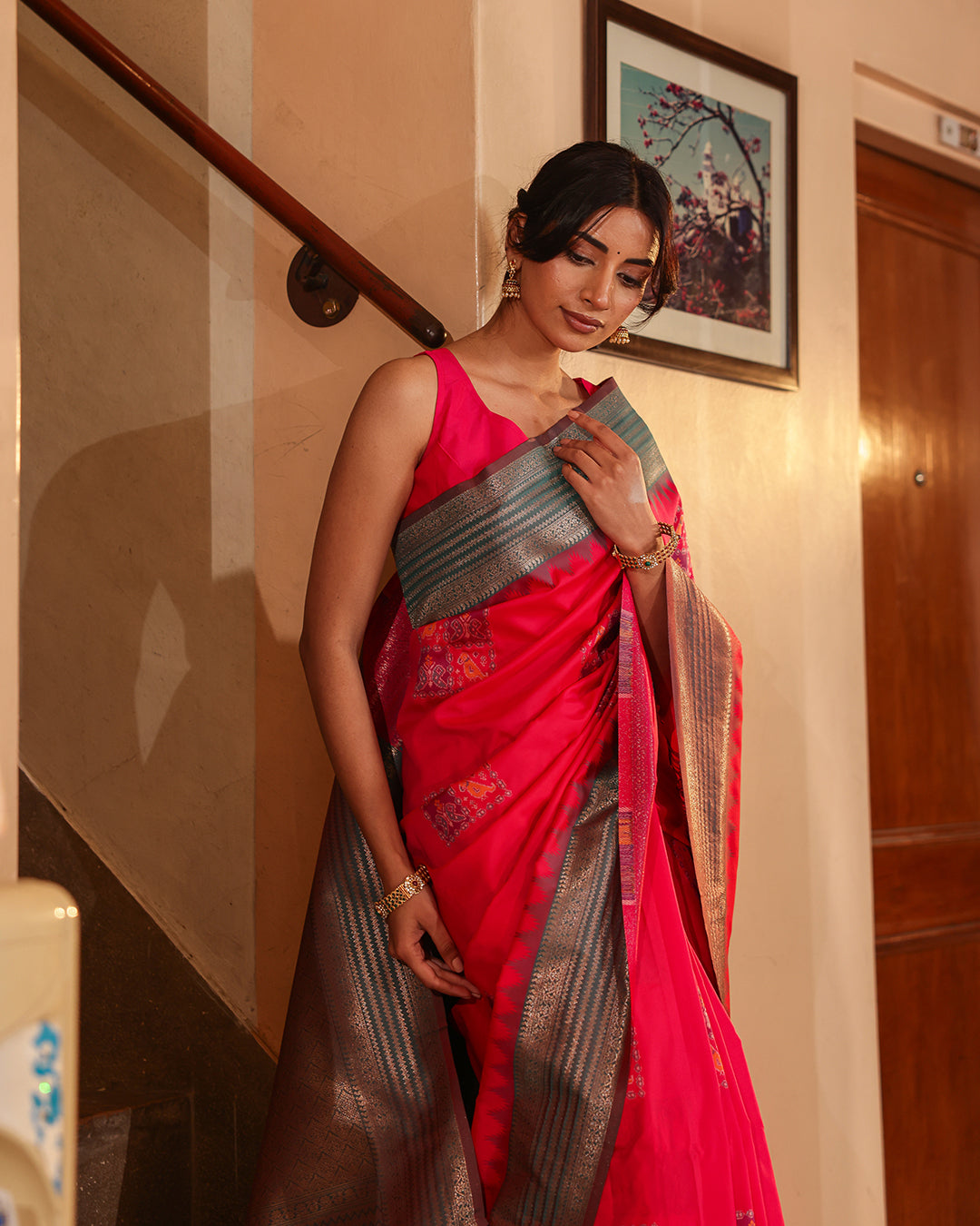 Rani Pink Patola Print Silk Saree
