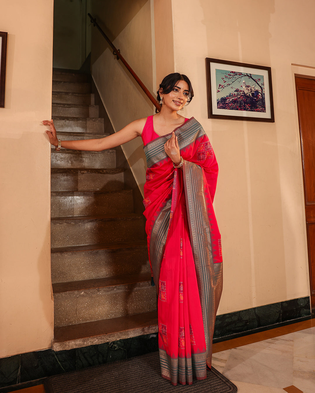Rani Pink Patola Print Silk Saree