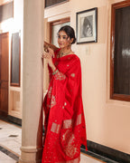 Red Silk Blend Satin Border Saree