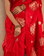 Red Silk Blend Satin Border Saree