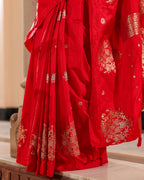 Red Silk Blend Satin Border Saree