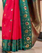 Fuchsia Pink Teal Minakari Silk Saree