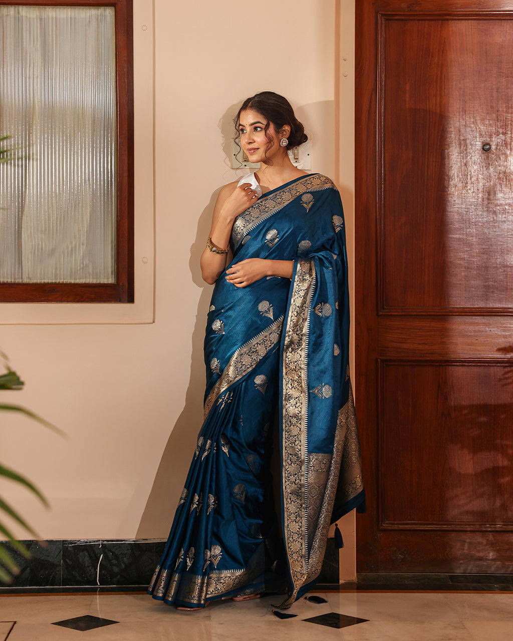 Midnight Blue Golden Zari Silk Saree