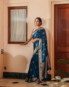 Midnight Blue Golden Zari Silk Saree