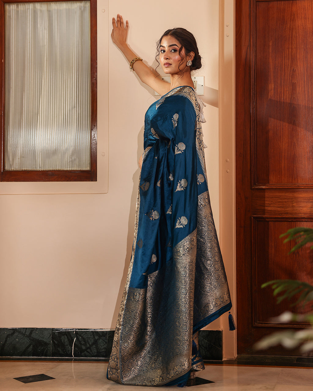 Midnight Blue Golden Zari Silk Saree