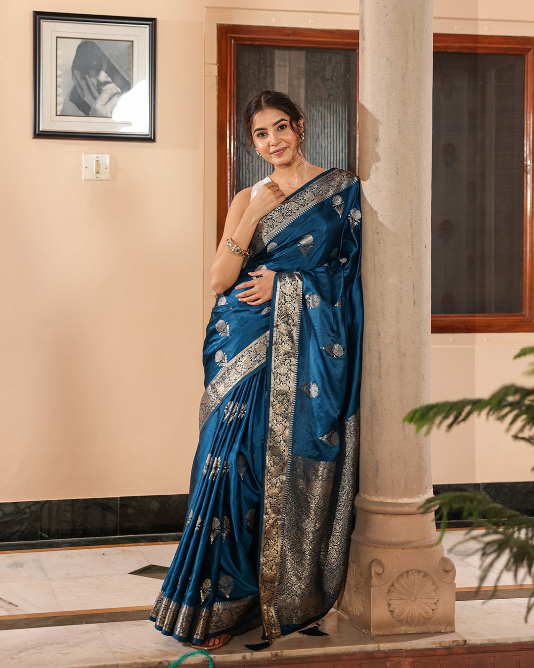 Midnight Blue Golden Zari Silk Saree