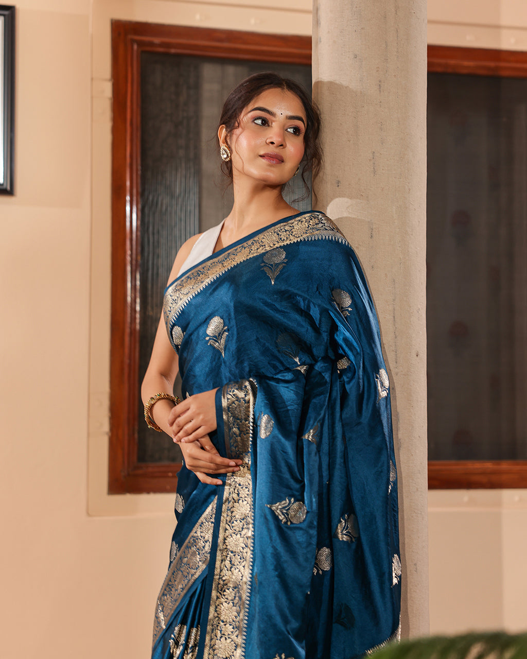Midnight Blue Golden Zari Silk Saree