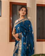 Midnight Blue Golden Zari Silk Saree