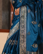 Midnight Blue Golden Zari Silk Saree