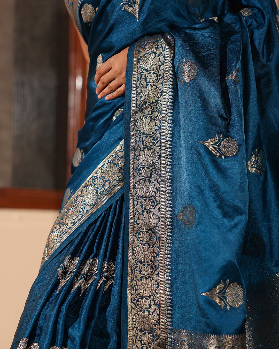 Midnight Blue Golden Zari Silk Saree