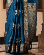 Midnight Blue Golden Zari Silk Saree
